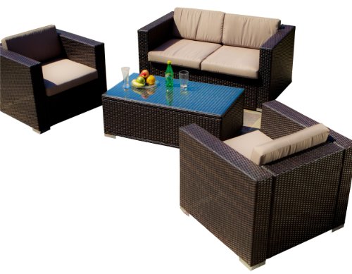 Best Selling Venice PE Wicker 4-Piece Outdoor Sofa Set - Thumbnail 6
