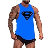 TECOFFER Men's BodyBuilding Tank Tops Superman S Logo Stringer Gym Fitness Vest (Blue, L)