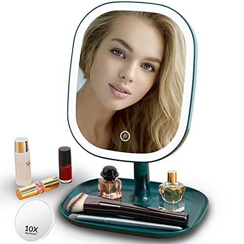 Led Makeup Mirror with Lights, Lighted up Smart Desk Mirror with 10X