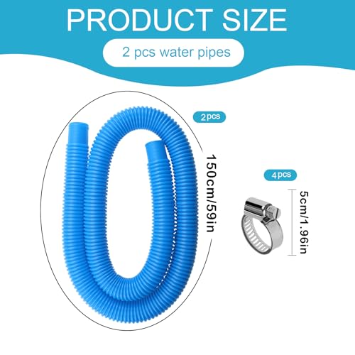 2 Pieces 32 mm Pool Hose, 150 cm with 4 Metal Clips, Replacement for Above Ground Pools and Filter (Blue)
