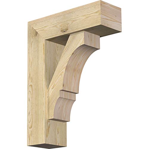 Ekena Millwork 8"W x 24"D x 32"H Balboa Block Rough Sawn Bracket w/Offset Brace…