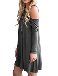 HAOMEILI Hombro frío de manga larga para mujer con bolsillos Vestidos ajustados con cuello redondo