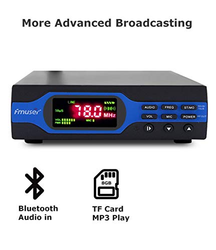 FMUSER 1W Low Power FM Radio Transmitter, 0-1W Adjustable PLL Stereo FM Broadcast Antenna Set Long Range Coverage, Bluetooth/TF Card/MIC Input for Conference/Outdoor Drive-in Theater/Parking Lot