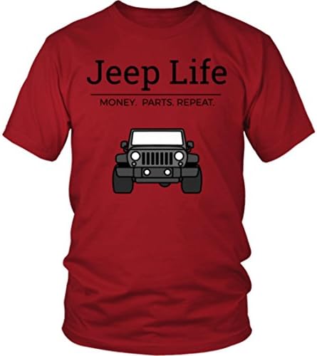 Jeep Life Money Parts Repeat Wrangler T Shirt. Funny Jeep Lover Gift Tee. (Unisex) (Large, Red)