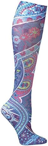 Celeste Stein Mild Compression Knee High Stockings, Wide Calf -Turquoise Paisley