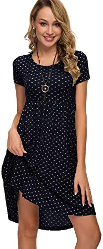 Women's Short Sleeve Flare Midi Dress Summer Loose Casual Swing Dress with Pockets in Dot and Floral