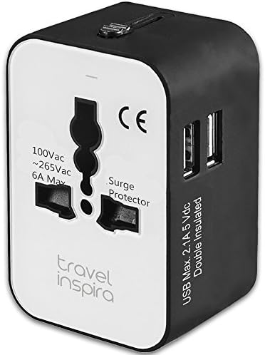 Travel Adapter, Worldwide All in One Universal Power Adapter AC Plug International Wall Charger with Dual USB Charging Ports for USA EU UK AUS European Cell Phone Laptop