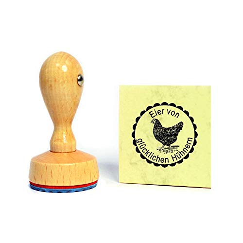 Stempel Eier von glücklichen Hühnern - schwarzes Huhn - Personalisierung Wunschtext möglich - à 20 mm