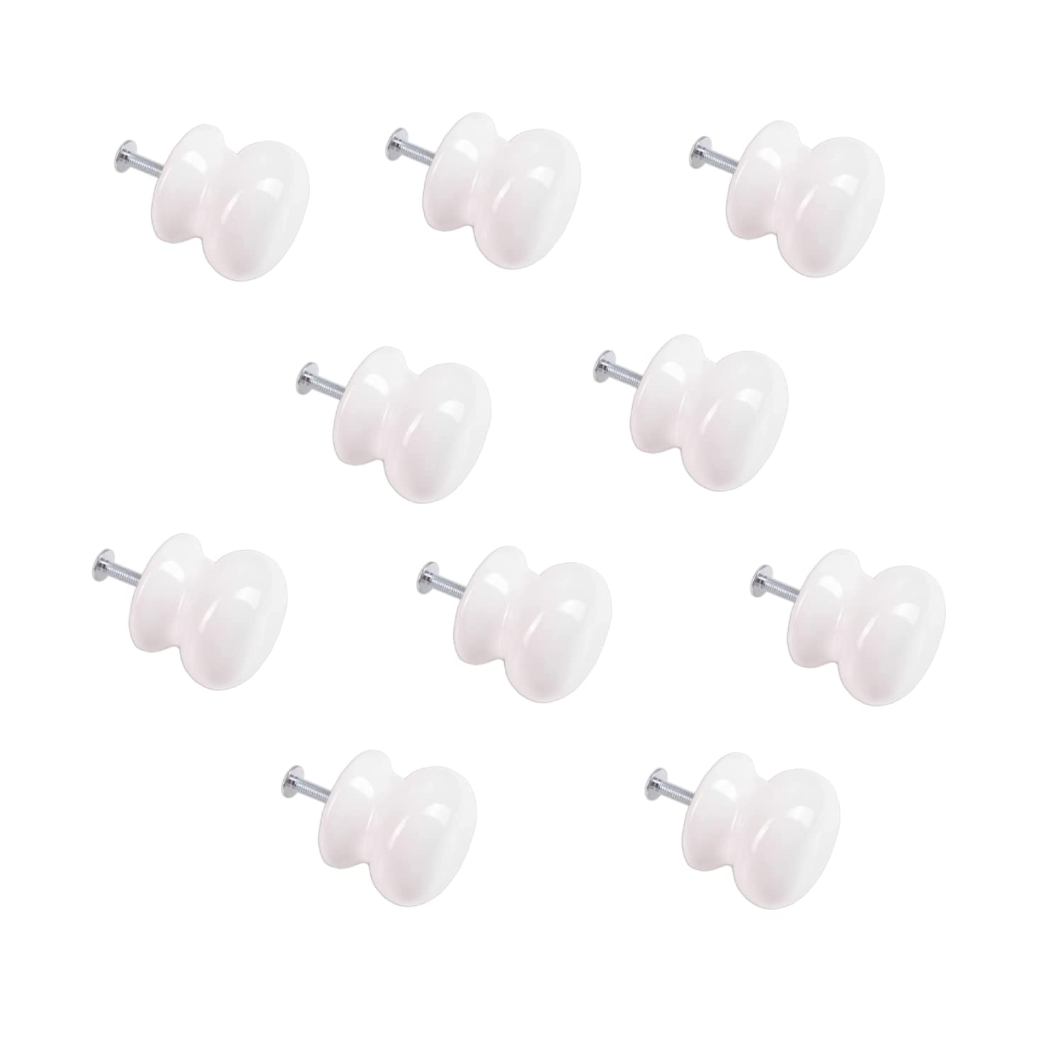 SISI UK Pack of 10 Ceramic Knobs for Cupboards & Draws 38mm White Knob Door Handles Chest Canister Draws Handles Pull Handles with Screws for Drawer, Wardrobes, Interior Doors, Kitchen, Living Room
