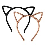 Mudder Cat Ear Headband Hair Hoop Headband for Party and Daily Decoration, Black and Leopard, 2 Pieces