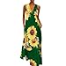 2020 Summer Long Dress for Womens Mlide Tank Top Sunflower Print V-Neck Beach Loose Dress Party Fashion V-Neck Gown Greenthumb 1