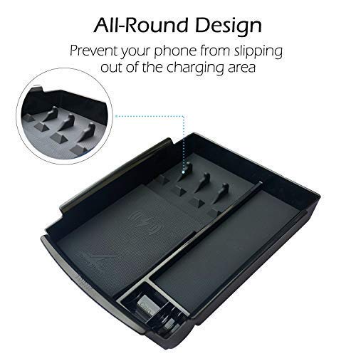 BMZX Car Center Console Armrest Storage Box with Wireless Charging (Prevent Sliping While Charging) for Tesla Model S Model X Fit iPhone Xs Max/Xs/XR/X/ 8/8 Plus, Samsung S9/S9+/S8/S8+/S7/Note 8