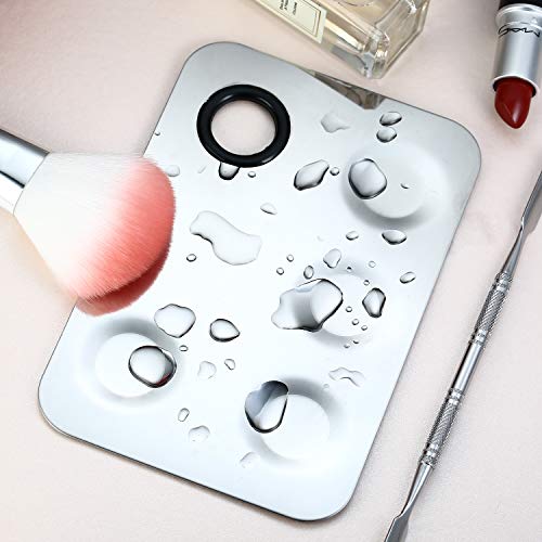 Allwon Makeup Palette Spatula Tool 4-Well Stainless Steel Cosmetic Blending Mixing Palette (5.9 x 3.9 inches)