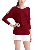 Allegra K Lady Round Neck Long Sleeve Stretchy Loose Casual Top Shirt L Burgundy