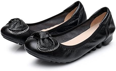 Antiordin Women's Leather Slip Ons Ballet Flats Shoes With Bow Crystal Black Size 7