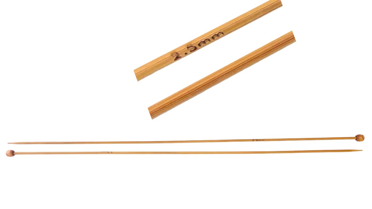 AARNAV Bamboo Knitting Needles - 2x35cm, 2.5mm, Single Pointed, Warm, Arthritic Hands, Bamboo Pins (2x2.5mm)
