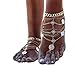 ZHENHUI 1 Pair Boho Vintage Silver Tone Gold Tone Coin Blessing Symbol Tassel Indian Anklets Foot Jewelry 2 Pcs (Gold Coin)