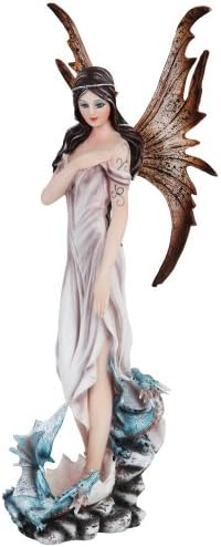 PTC Ice Fairy with Wings and Baby Dragons Mystical Statue Figurine