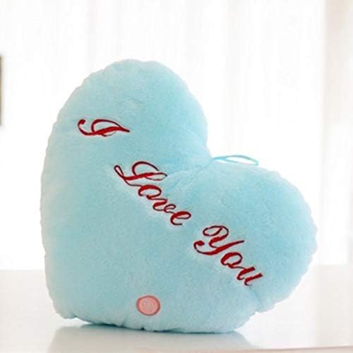 xianhuzhenzhen Love Heart Shape Cushion Colorful LED Plush Toys/light-emitting Pillow/baby Toys For Children Kids Gift for Home Decoration(None Colorful glowing love blue ILOVEYOU)