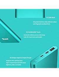 Cargador portátil, BONAI 8GN C 13800 mAh más delgado banco de energía de aluminio (8 pines de entrada de iPhone y USB C de alta velocidad 3,0 A de entrada salida) compatible con iPhone iPad Samsung Android, Mint