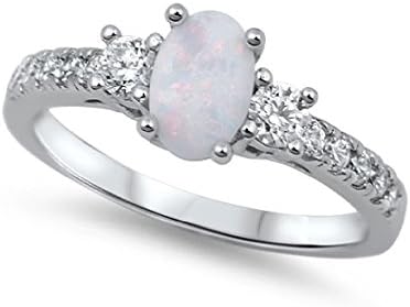 Oval Center White Simulated Opal Ring Sterling Silver Size 8