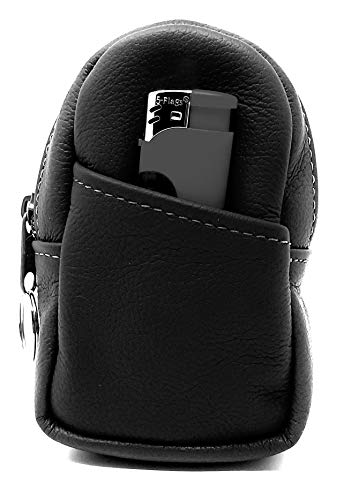 Genuine Leather Cigarette Case & Lighter Holder for Men and Woman, Holds Regular and 100's, YKK Zipper, by Nabob Leather (Black) (Black)