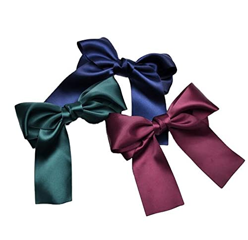3 Pcs Large Bow Hair Clips,Handmade Ribbon Womens Bow Hairpin,for Girls,Women,Color Mixing