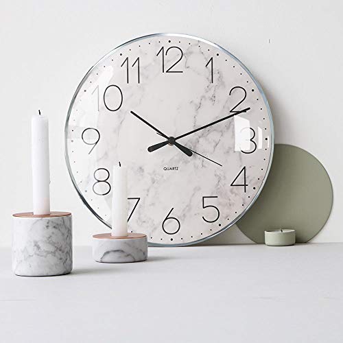 Nordic Silver Marble Wall Clocks Battery Operated, 13 inches Large Wall