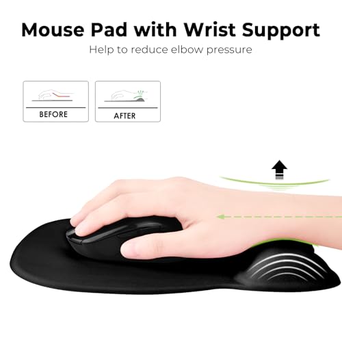 EooCoo Ergonomic Mouse Pad with Wrist Support, Mousepad with Memory Foam Wrist Rest and Non-Slip Base for Computer, Cafe, Home & Office, 9.64 x 8.26 in Office Desk Accessories, Black