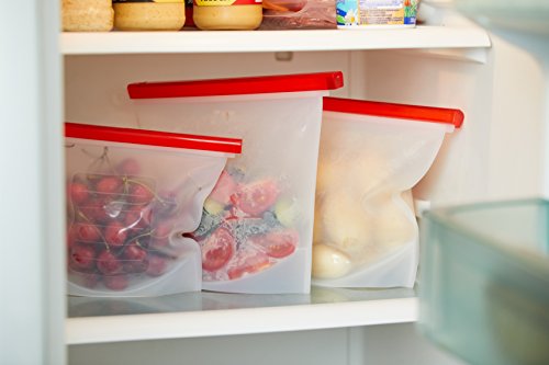 Reusable Silicone Food Storage Bags 3 Pack - 2 x Large 50 oz, 1 x Small 30 oz, Food Grade BPA-Free, Airtight Zip Seal, Leak Proof, Keeps Fruits and Vegetables Fresh - Criss Elite
