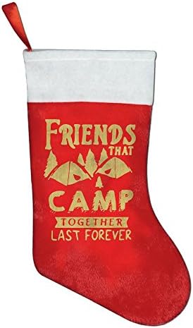 Friends That Camp Together Vintage Print Pleuche Santa Christmas Craft Red Xmas Socks Gift