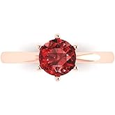 Clara Pucci 14K Solid Gold Engagement Ring for Women | 1 cttw Garnet Round Cut Solitaire | Real Rose Gold Wedding Ring