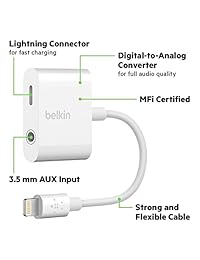 Rockstar de carga Belkin Audio adaptador para iPhone X, iPhone 8, iPhone 8 plus, iphone 7 y iPhone 7 Plus (reacondicionado certificado), Blanco