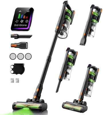 Aspirateur Balai sans Fil, 65Min 50Kpa 600W Aspirateur Balai sans Fil Puissant avec Parfumés, Écrans LED, 1,8L Capacité, Brosse Anti-Enchevêtrement pour Tapis/Sols/Poils d'animaux/Voiture