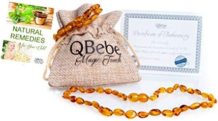 Amber Teething Set - QBebe - Amber Teething Necklace Plus Bracelet/Anklet for Babies (Honey) - Fit for Moms Too - Certificated Baltic Amber - Teething Pain Reduce and Anti Inflammatory