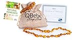 Amber Teething Set - QBebe - Amber Teething Necklace plus Bracelet/Anklet for Babies (Honey) - Fit for Moms too - Certificated Baltic Amber - Teething Pain Reduce and Anti Inflammatory
