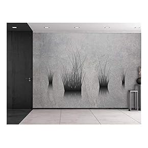 Wall26 - Lone Plants on a Pond on a Grey and Grainy Background - Wall Mural, Removable Sticker, Home Decor - 66x96 inches