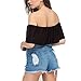 May&Maya Women's Off Shoulder with Ruffle Overlay Bodysuit (L, Black)