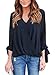 Sidefeel Women Casual Loose Fit V Neck Chiffon Blouse Shirt Large Black
