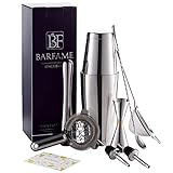 Barfame Cocktail Shaker Set Stainless Steel Bartender Kit: 18oz & 28oz Boston Shaker, Double Jigger, 8''Muddler, 2 Liquor Pourers, 12