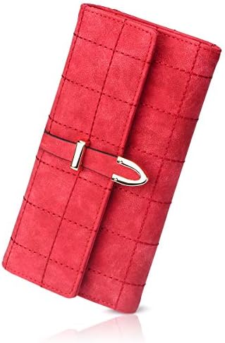 APHISONUK Women's Soft Leather Long Wallet Lady Credit Card Clutch Purse(Pink/Blue) /Gift Box (RED-2)