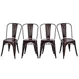 Merax Stackable Metal Dining Chairs Steel Side Chairs with Back, Set of 4 (Antique Copper)