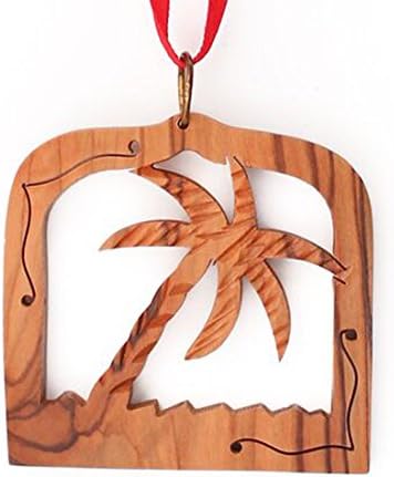 From The Earth - Olive Wood Palm Tree in Frame Christmas Ornament - Fair Trade &amp; Handmade