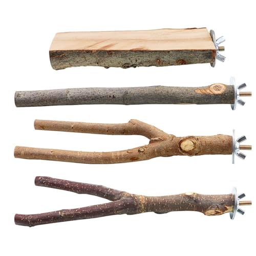 BILLIOTEAM 4-Piece Natural Wood Bird Perch Set