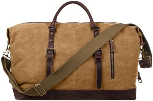 S-ZONE Oversized Canvas Genuine Leather Trim Travel Tote Duffel