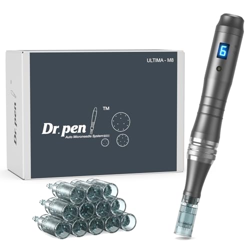 Dr. Pen Ultima M8 Microneedling Pen, Original Dr. Pen Machine Microneedle Wireless Professional Microneedling Pen Kit for Face Body Hair Beard Growth Gift – 12 Cartridges