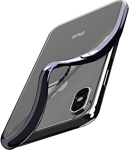 TOZO for iPhone X Case, Clear Soft TPU Gel Skin [1.0mm Ultra Thin] slim Soft Protective Cover [Black Plating Edge]