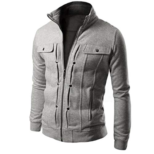 Danhjin Mens Slim Designed Motorcycle Jacket Lapel Cardigan Coat Jacket Casual Tops Outwear Zip-up Plain Blouse (Gray, L)