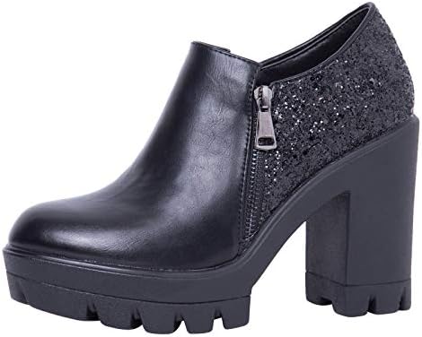 Feet First Fashion Ada Womens Mid High Block Heel Zip Up Platform Studded Pumps Heels