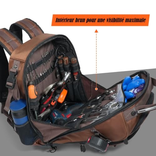 WELKINLAND - HVAC 70 Pockets Backpack, Heavy Duty Electrician Tool Backpack, Hard Bottom Tool Backpack for Men, Waterproof Backpacks for Men